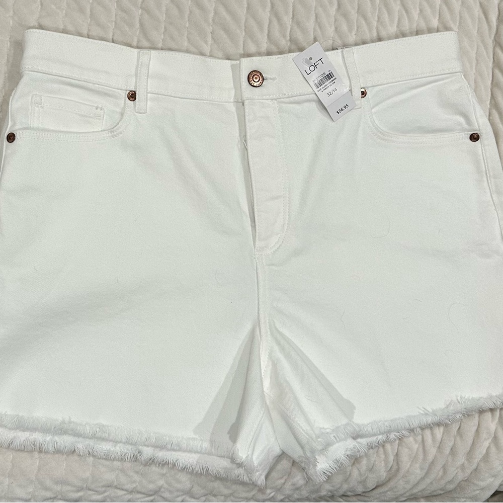 LOFT White High Rise Denim Shorts
